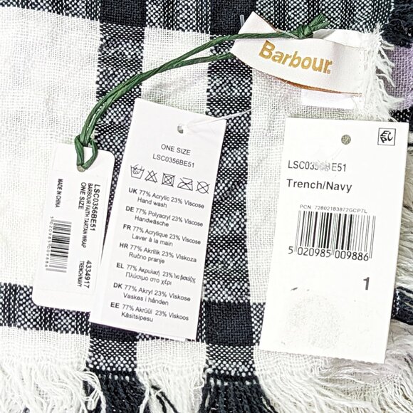 Barbour Faith Tartan Ladies Wrap Scarf Trench/Navy O/S (MSRP $60) - Picture 6 of 6